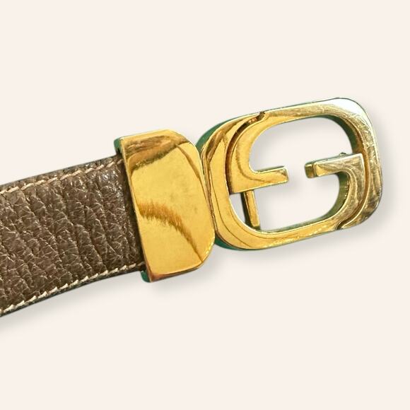 Vintage Gucci Gold Tone Monogram Brown Leather Small - Picture 2 of 7